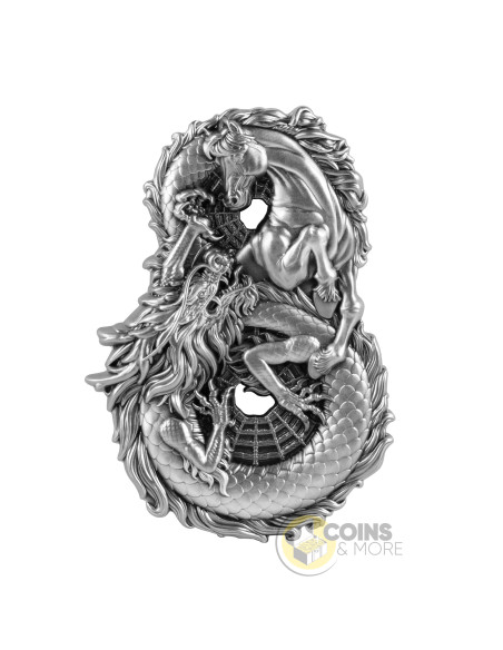 FIGURE EIGHT DRAGONS & HORSE 3 Oz Silver Coin 5 Tala Samoa 2026 - Coins & More - À Venir