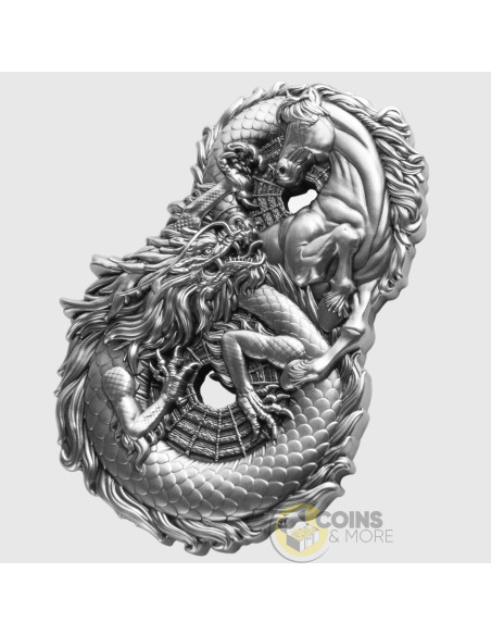 FIGURE EIGHT DRAGONS & HORSE 3 Oz Silver Coin 5 Tala Samoa 2026 - Coins & More - À Venir