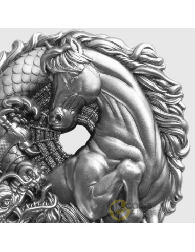 FIGURE EIGHT DRAGONS & HORSE 3 Oz Silver Coin 5 Tala Samoa 2026 - Coins & More - À Venir