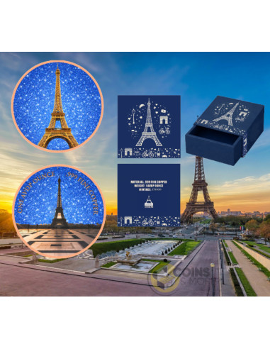 EIFFEL TOWER Diamond Dust 1 Oz Copper Medal - Coins & More - Cuivre