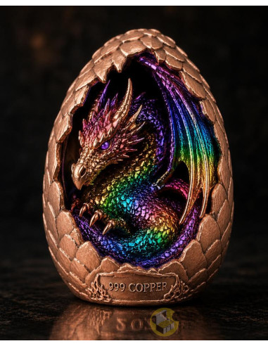 DRAGON EGG Dome Shaped High Relief 2 Oz Copper Medal - Coins & More - Coming Soon
