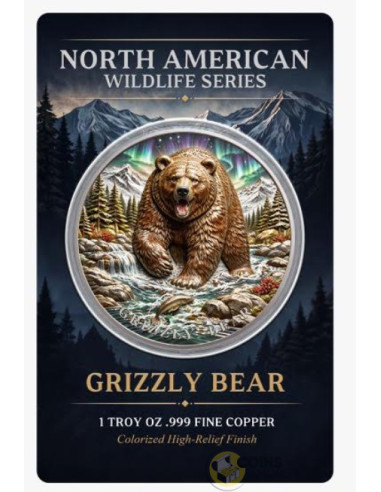 GRIZZLY BEAR North American Wildlife 1 Oz Copper Medal - Coins & More - À Venir