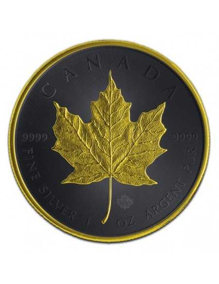 DARK BLACK PLATINUM Maple Leaf 1oz Silver Coin 5$ Canada 2021