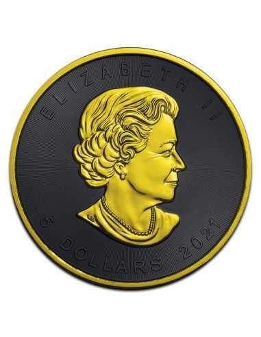 DARK BLACK PLATINUM Maple Leaf 1oz Silver Coin 5$ Canada 2021