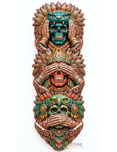 Hear No Evil, See No Evil, Speak No Evil Aztec Totem 3 Oz Copper Shaped Medal 2026 - Coins & More - Coming Soon