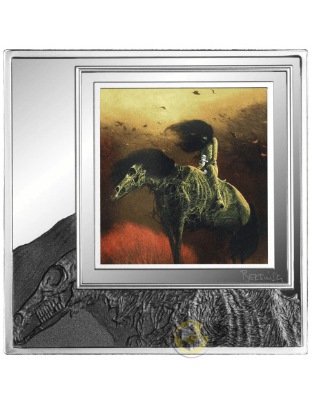 AJ76 HORSEMAN Zdzislaw Beksinski 1 Oz Silver Coin 1000 Francs Cameroon 2026 - Coins & More - Camerún