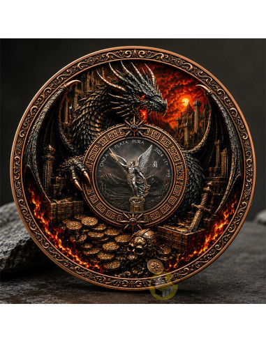 SAINT MICHAEL AND DRAGON’S HOARD 1 Kg Copper & 1 Oz Silver Libertad Mexico 2024 - Coins & More - Próximamente