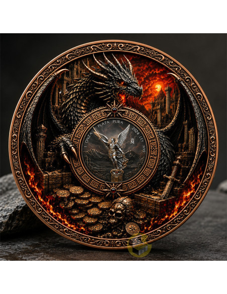 SAINT MICHAEL AND DRAGON’S HOARD 1 Kg Copper & 1 Oz Silver Libertad Mexico 2024 - Coins & More - Próximamente