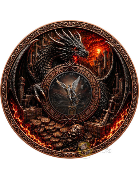 SAINT MICHAEL AND DRAGON’S HOARD 1 Kg Copper & 1 Oz Silver Libertad Mexico 2024 - Coins & More - Próximamente