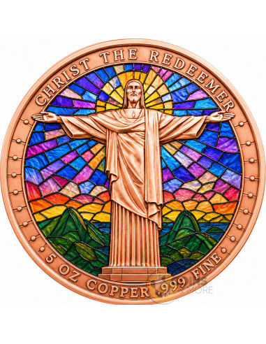 CHRIST THE REDEEMER Stained Glass 5 Oz Colorized Copper Medal - Coins & More - Kupfer