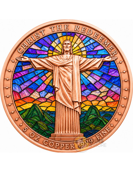 CHRIST THE REDEEMER Stained Glass 5 Oz Colorized Copper Medal - Coins & More - Kupfer
