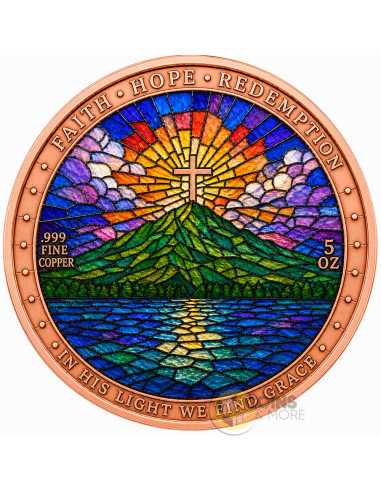 CHRIST THE REDEEMER Stained Glass 5 Oz Colorized Copper Medal - Coins & More - Kupfer