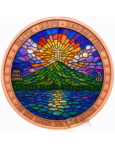 CHRIST THE REDEEMER Stained Glass 5 Oz Colorized Copper Medal - Coins & More - Kupfer