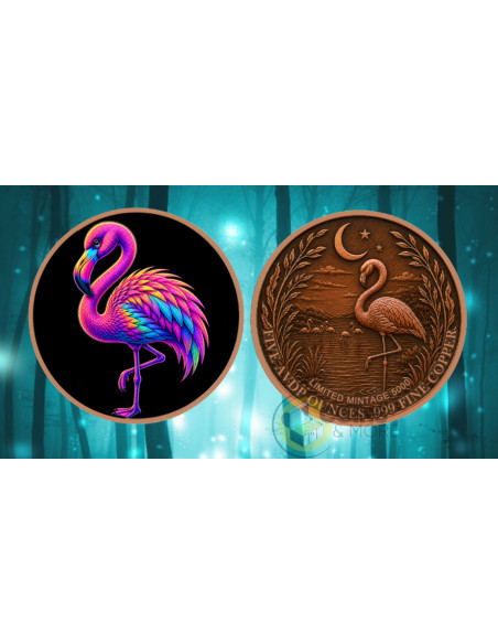 NEON FLAMINGO Mystic Night 5 Oz Copper Medal - Coins & More - Coming Soon