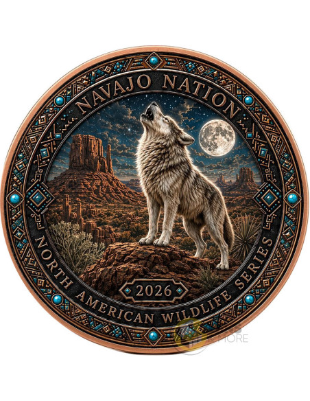 NAVAJO NATION Spirit of the Wolf Wildlife Series 1 Oz Copper Medal - Coins & More - In Arrivo