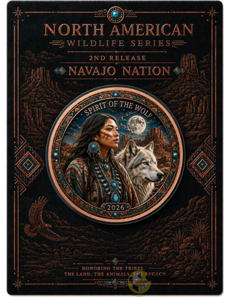 NAVAJO NATION Spirit of the Wolf Wildlife Series 1 Oz Copper Medal - Coins & More - In Arrivo