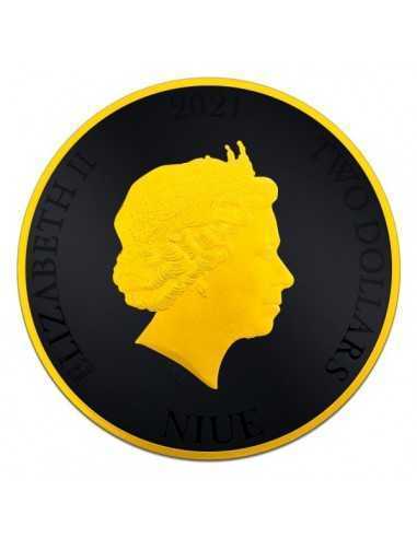 BITCOIN BLACK PLATINIUM 1 Oz Silver & Gold Coin 2$ Niue 2021