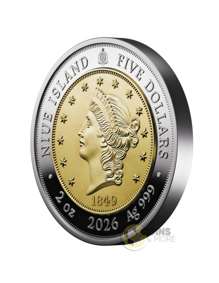 1849 LIBERTY HEAD DOUBLE EAGLE Greatest US Coins 2 Oz Silver Coin 5$ Niue 2026 - Coins & More - Niue