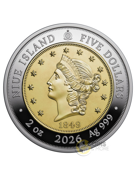 1849 LIBERTY HEAD DOUBLE EAGLE Greatest US Coins 2 Oz Silver Coin 5$ Niue 2026 - Coins & More - Niue