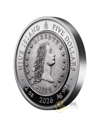 1794 FLOWING HAIR DOLLAR Greatest US Coins 2 Oz Silver Coin 5$ Niue 2026 - Coins & More - Niue
