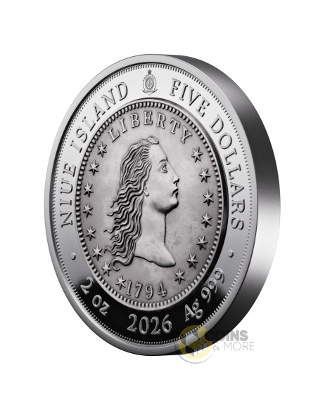 1794 FLOWING HAIR DOLLAR Greatest US Coins 2 Oz Silver Coin 5$ Niue 2026 - Coins & More - Niue