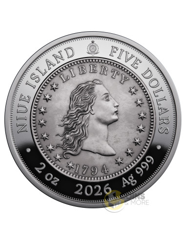 1794 FLOWING HAIR DOLLAR Greatest US Coins 2 Oz Silver Coin 5$ Niue 2026 - Coins & More - Niue
