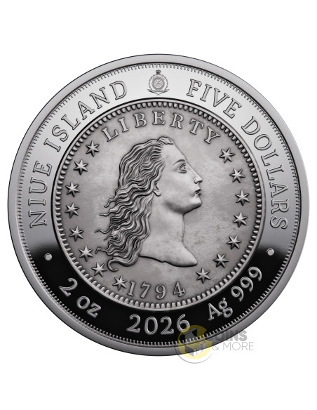 1794 FLOWING HAIR DOLLAR Greatest US Coins 2 Oz Silver Coin 5$ Niue 2026 - Coins & More - Niue