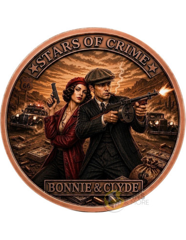BONNIE & CLYDE Stars of Crime 1Kg Kilo Copper Medal 2026 - Coins & More - Kupfer