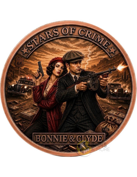 BONNIE & CLYDE Stars of Crime 1Kg Kilo Copper Medal 2026 - Coins & More - Kupfer