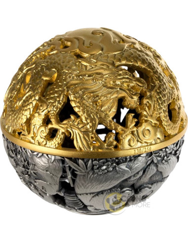 DRAGON & PANDA Filigree Spherical 2 Oz Silver Coin 5$ Samoa 2026 - Coins & More - Samoa