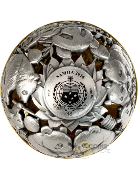 DRAGON & PANDA Filigree Spherical 2 Oz Silver Coin 5$ Samoa 2026 - Coins & More - Samoa