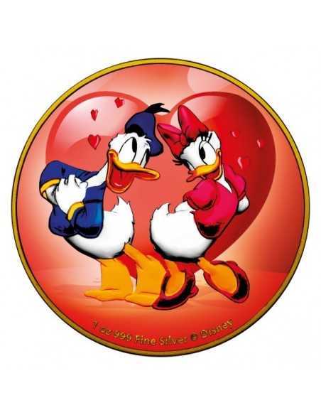 RED LOVE Donald & Daisy Colorized Silver and Gold Gilded 1 Oz Coin Disney 2$ Niue 2021 - Coins & More - Niue