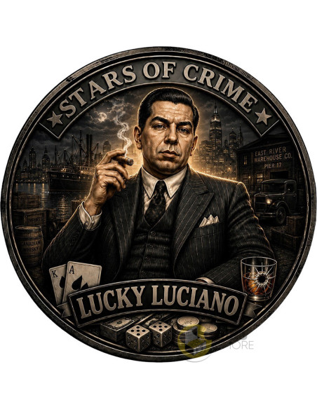 LUCKY LUCIANO Stars of Crime 1 Oz Copper Medal - Coins & More - Próximamente