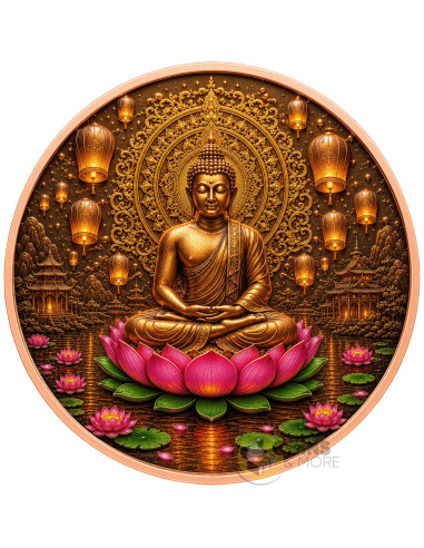 LOTUS BUDDHA Colorized 5 Oz Copper Medal - Coins & More - Próximamente