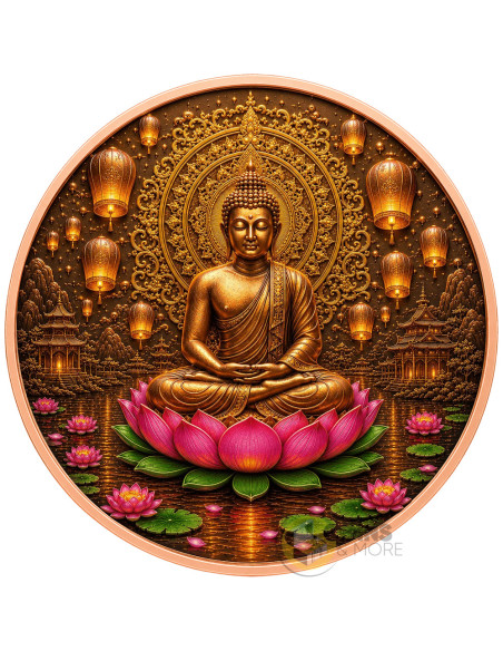LOTUS BUDDHA Colorized 5 Oz Copper Medal - Coins & More - Próximamente