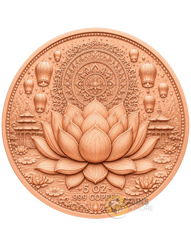 LOTUS BUDDHA Colorized 5 Oz Copper Medal - Coins & More - Próximamente