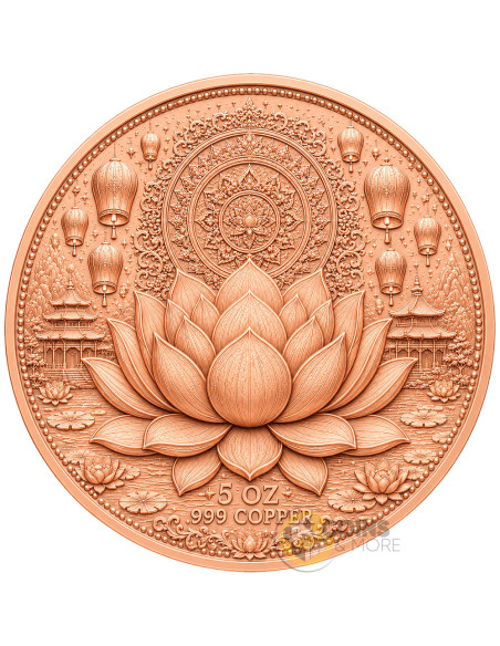 LOTUS BUDDHA Colorized 5 Oz Copper Medal - Coins & More - Próximamente