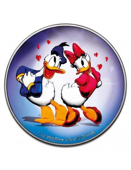 BLUE LOVE Donald & Daisy Colorized Silver 1 Oz Coin Disney 2$ Niue 2021 - Coins & More - Niue