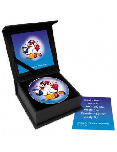 BLUE LOVE Donald & Daisy Colorized Silver 1 Oz Coin Disney 2$ Niue 2021 - Coins & More - Niue