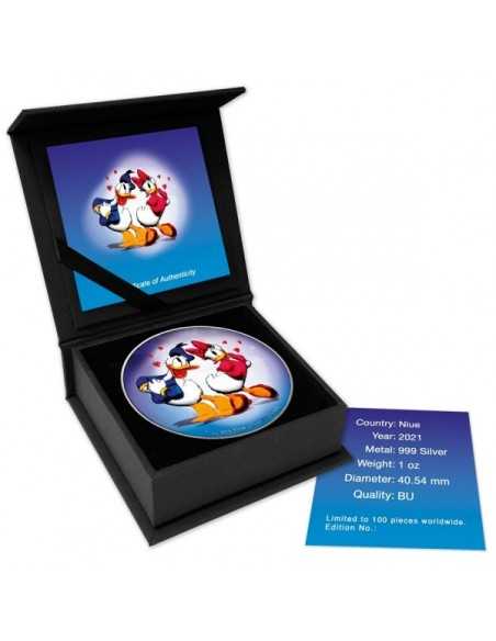 BLUE LOVE Donald & Daisy Colorized Silver 1 Oz Coin Disney 2$ Niue 2021 - Coins & More - Niue