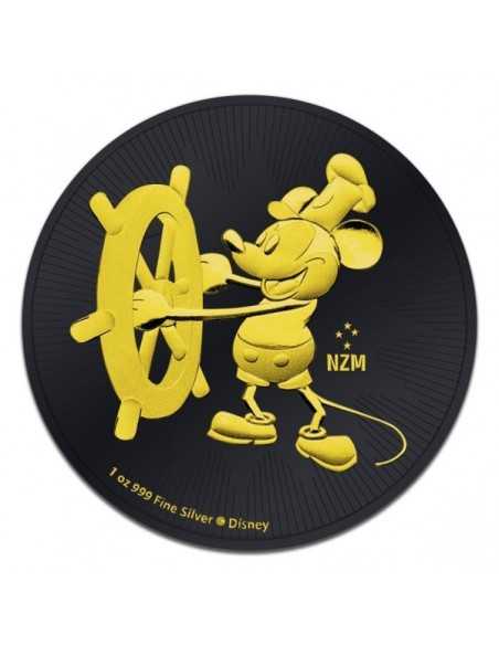 STEAMBOAT WILLIE Black Ruthenium Mickey Mouse Disney 1 Oz Silver Coin 2$ Niue 2017 - Coins & More - Niue