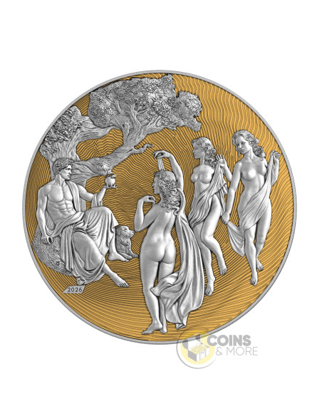 PARIS & THE THREE GRACES Gold Gilded Mythos 2 Oz Silver Coin 2000 Francs Cameroon 2026 - Coins & More - À Venir