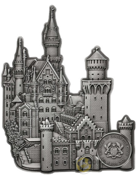 NEUSCHWANSTEIN Grand Vision Highest Precision Monuments 1 Oz Silver Coin 5 Cedis Ghana 2026 - Coins & More - À Venir