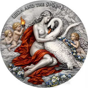 LEDA AND THE SWAN Ancient Greek Mythology 2 Oz Silver Coin 2000 Francs Cameroon 2026 - Coins & More - In Arrivo