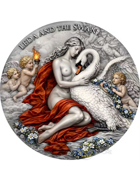 LEDA AND THE SWAN Ancient Greek Mythology 2 Oz Silver Coin 2000 Francs Cameroon 2026 - Coins & More - In Arrivo