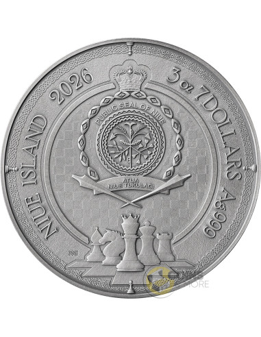 QUEEN'S GAMBIT Chess Battle 3 Oz Silver Coin 7$ Niue 2026 - Coins & More - Próximamente