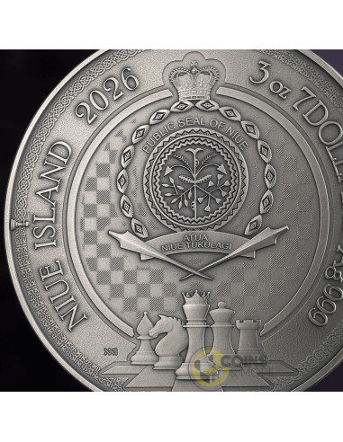 QUEEN'S GAMBIT Chess Battle 3 Oz Silver Coin 7$ Niue 2026 - Coins & More - Próximamente