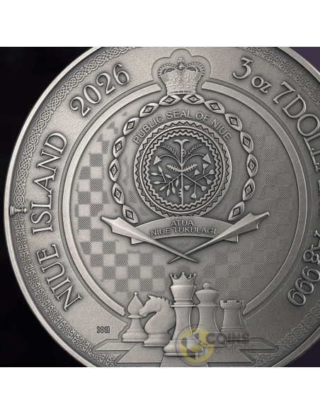 QUEEN'S GAMBIT Chess Battle 3 Oz Silver Coin 7$ Niue 2026 - Coins & More - Próximamente