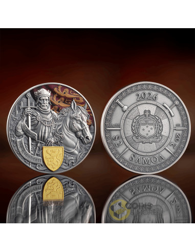 RICHARD THE LIONHEART Legends of Battlefield 2 Oz Silver Coin 2$ Samoa 2026 - Coins & More - À Venir