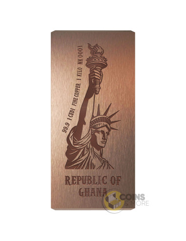 STATUE OF LIBERTY 1 Kg Kilo Investment Copper Bar 1 Cedis Ghana - Coins & More - Demnächst